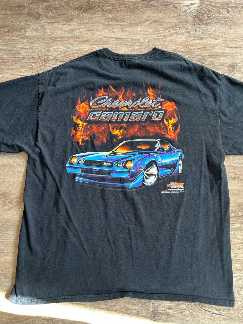 Vtg Chevrolet Camaro Graphic Tee - Black with Blue Car Print